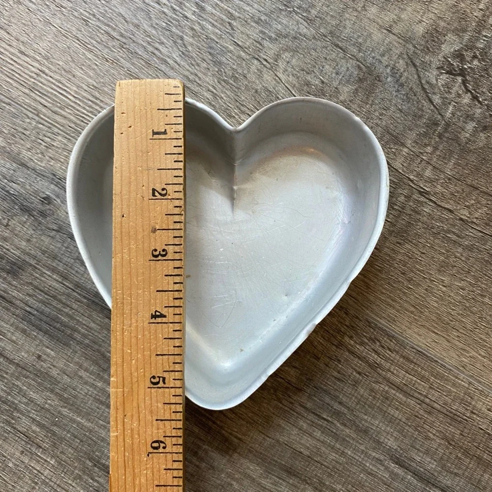 Vintage Heart Shaped Aluminum Cake Pans Set of 2 Silver Small Baking Molds